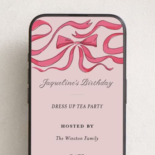 This is a petal online birthday invitations by Becky Nimoy called flowing bow printing on digital paper in standard