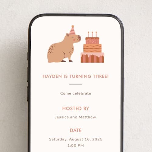 This is a petal online birthday invitations by Ester Bernaldo de Quiros called capybara birthday printing on digital paper in standard