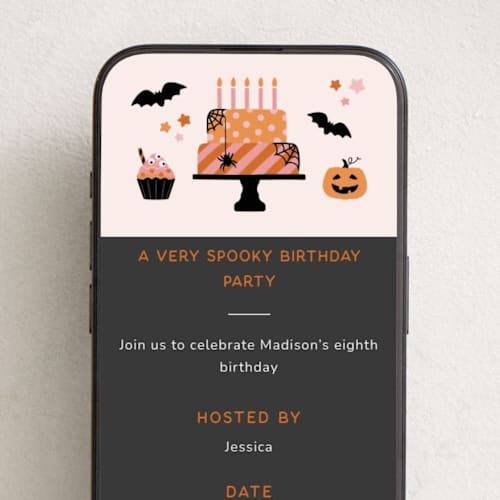 This is a tangerine online birthday invitations by Ester Bernaldo de Quiros called spooky birthday printing on digital paper in standard