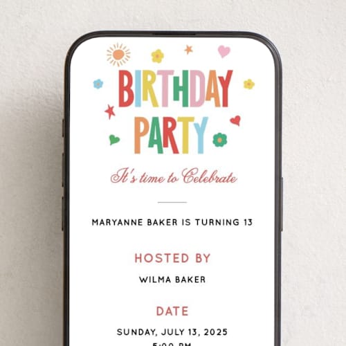 This is a apple online birthday invitations by Laura Hamm called bright birthday printing on digital paper in standard