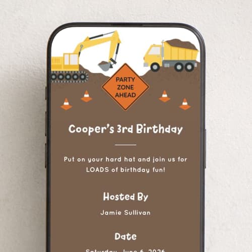 This is a bumblebee online birthday invitations by Kacey Kendrick Wagner called construction party printing on digital paper in standard