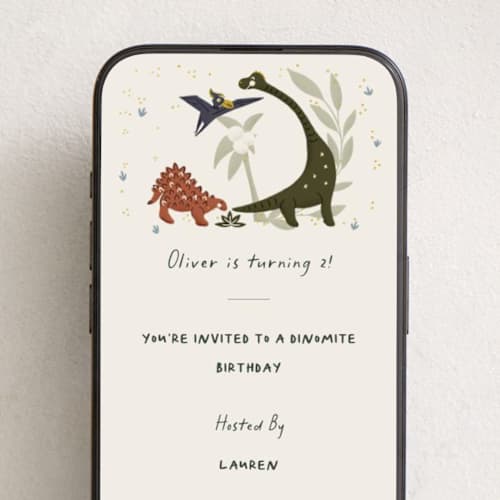 This is a honey online birthday invitations by Gwen Bedat called dinomite birthday printing on digital paper in standard