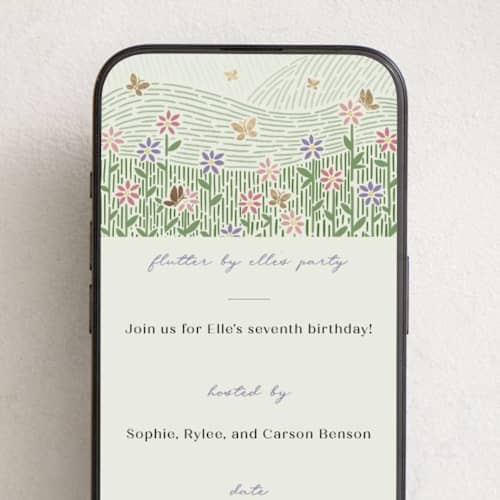 This is a meadow online birthday invitations by Carolyn Kach called flutter by printing on digital paper in standard