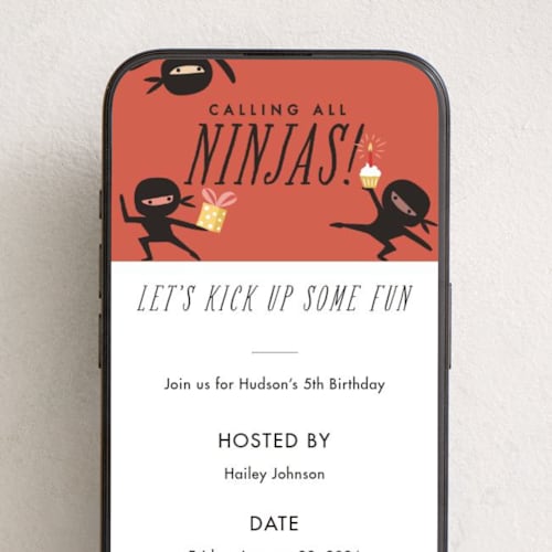 This is a cinnamon online birthday invitations by Karidy Walker called calling all ninjas printing on digital paper in standard