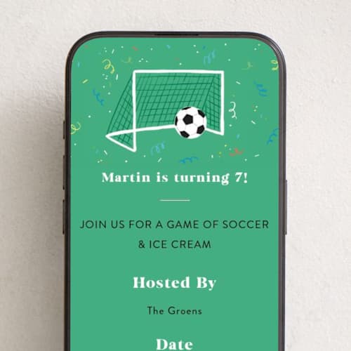 This is a mint online birthday invitations by Alethea and Ruth called soccer game printing on digital paper in standard