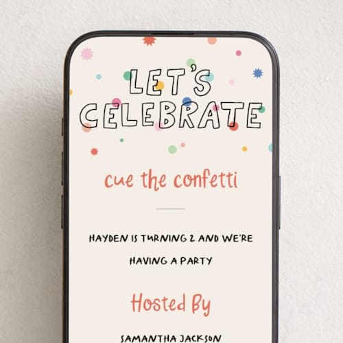 This is a rainbow online birthday invitations by Creo Study called cue the confetti printing on digital paper in standard
