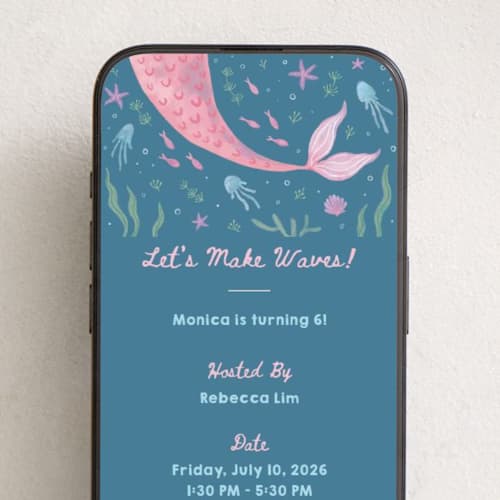 This is a bubblegum online birthday invitations by Kim Thoa called mermaid make wave printing on digital paper in standard