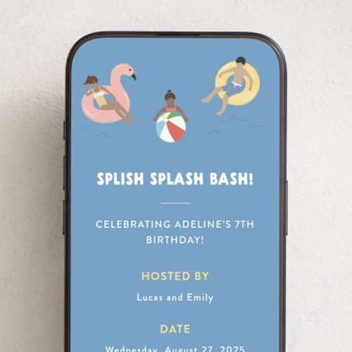 This is a pool online birthday invitations by Faith Dorn called splish splash bash printing on digital paper in standard