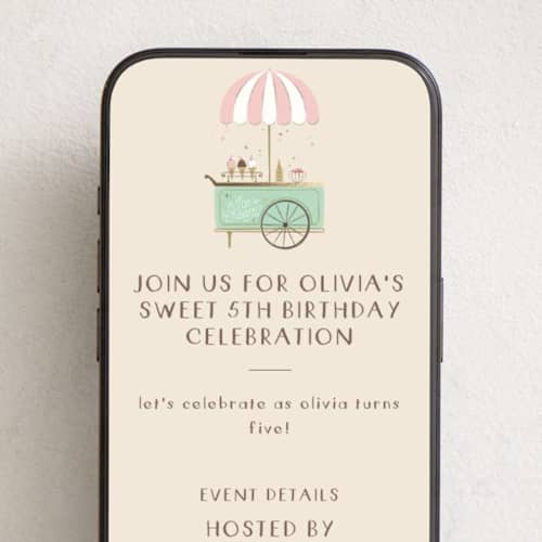 This is a cotton candy online birthday invitations by Kiersten Garner called sweet celebration printing on digital paper in standard