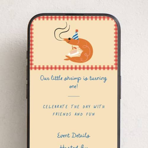 This is a cajun online birthday invitations by Jennifer Lew called party prawn printing on digital paper in standard