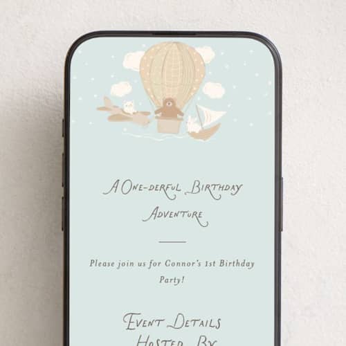 This is a sky online birthday invitations by Jennifer Holbrook called one-derful journey printing on digital paper in standard