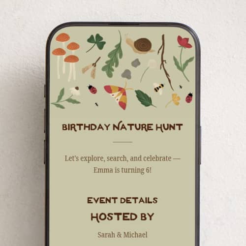 This is a sage online birthday invitations by Isayana Perez called nature scavenger hunt birthday printing on digital paper in standard
