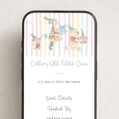 This is a confetti online birthday invitations by Creo Study called disney's winnie and friends preppy wild one printing on digital paper in standard