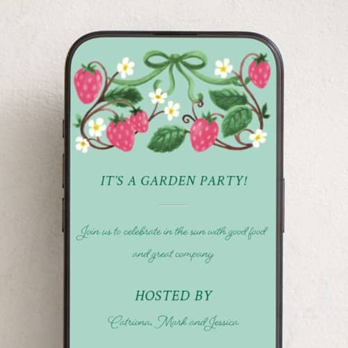 This is a peacock online invitations by Anna Black called strawberry printing on digital paper in standard