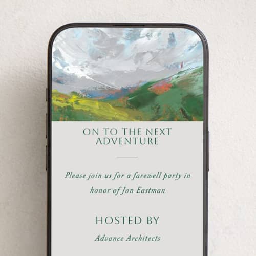 This is a steel online invitations by Holly Whitcomb called adventure fields printing on digital paper in standard