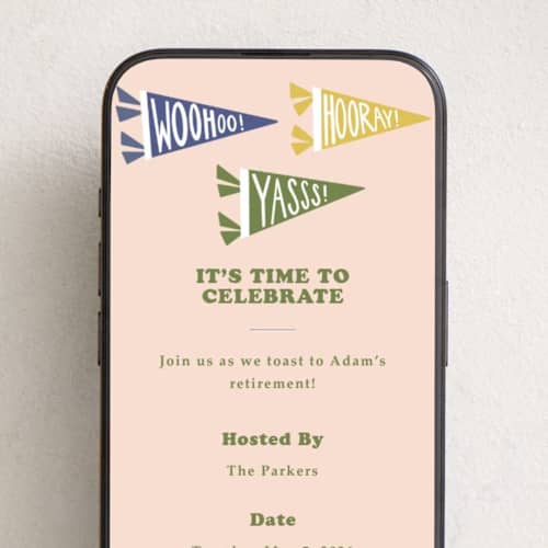 This is a peach online invitations by Elizabeth Bishop called celebration flags printing on digital paper in standard