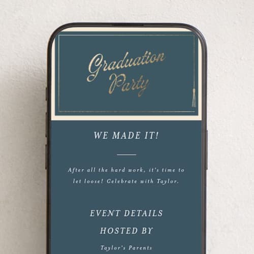 This is a navy online invitations by AK Graphics called tasseled printing on digital paper in standard