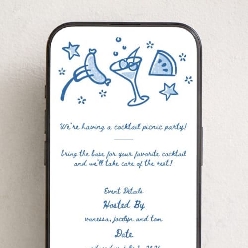 This is a cornflower online invitations by Anna Black called quirky cocktail printing on digital paper in standard