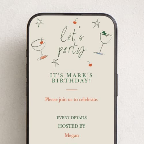 This is a cocktail online invitations by Vera Lim called sips & smiles printing on digital paper in standard