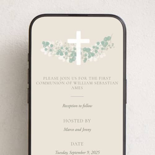 This is a sand online invitations by Robert and Stella called classic communion wreath printing on digital paper in standard