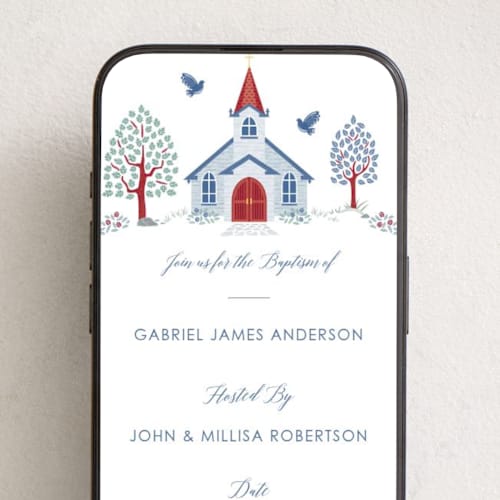 This is a celestial online invitations by Paper Sun Studio called charming chapel printing on digital paper in standard