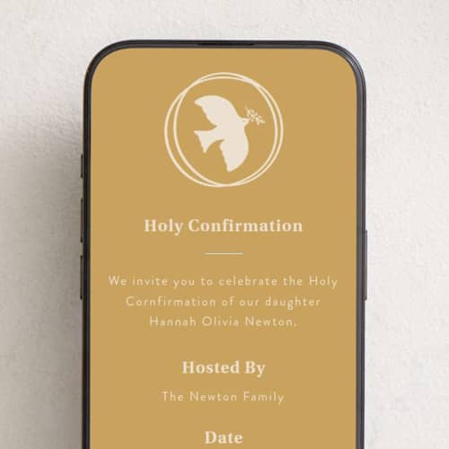 This is a butterscotch online invitations by Sabrina Niehaus called holy confirmation dove printing on digital paper in standard