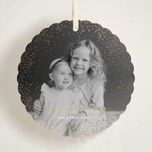 This is a snow holiday card ornaments with foil pressed by Sara Hicks Malone called snowdrift printing on recycled smooth signature in ornament