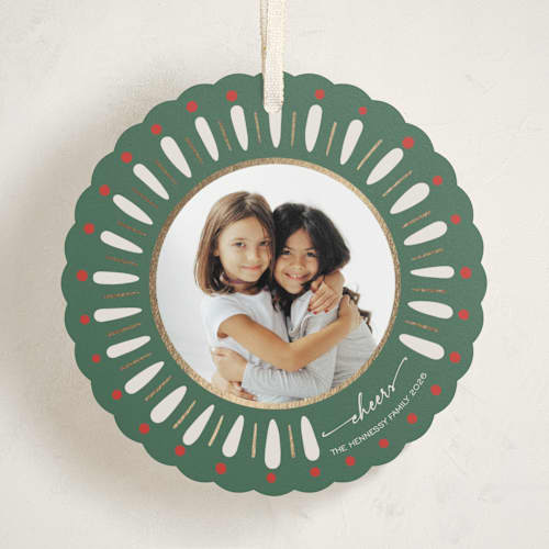 This is a garland holiday card ornaments with foil pressed by Antonia Jae Krajicek called painted wreath gilded printing on recycled smooth signature in ornament