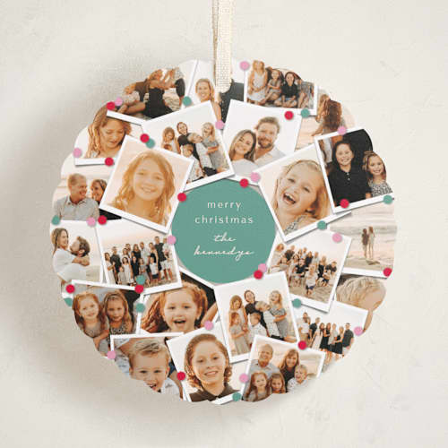 This is a mint holiday card ornaments with standard by fatfatin called family tree printing on recycled smooth signature in ornament