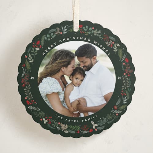 This is a holiday holiday card ornaments with standard by Susan Moyal called petite botanicals printing on recycled smooth signature in ornament