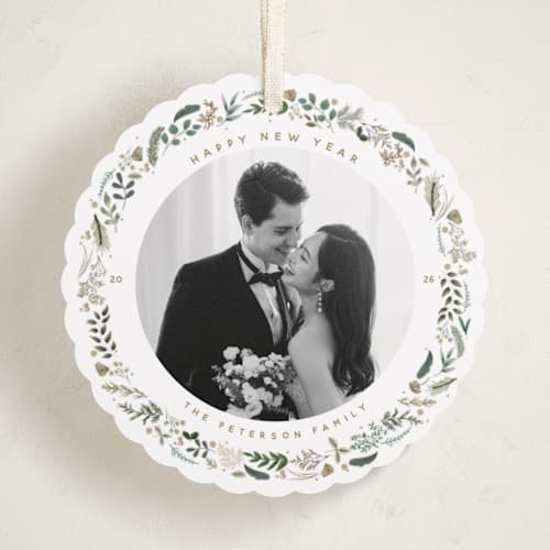 This is a sugar cookie holiday card ornaments with standard by Susan Moyal called petite botanicals printing on recycled smooth signature in ornament