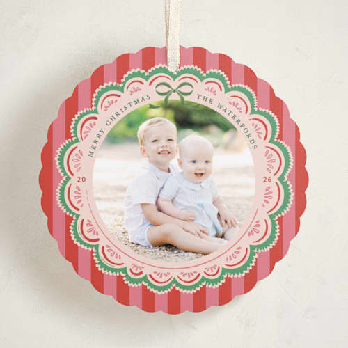 This is a peppermint holiday card ornaments with standard by Mansi Verma called festive folk printing on recycled smooth signature in ornament