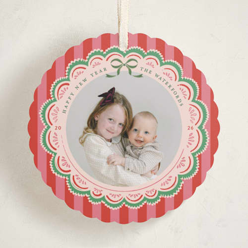 This is a peppermint holiday card ornaments with standard by Mansi Verma called festive folk printing on recycled smooth signature in ornament