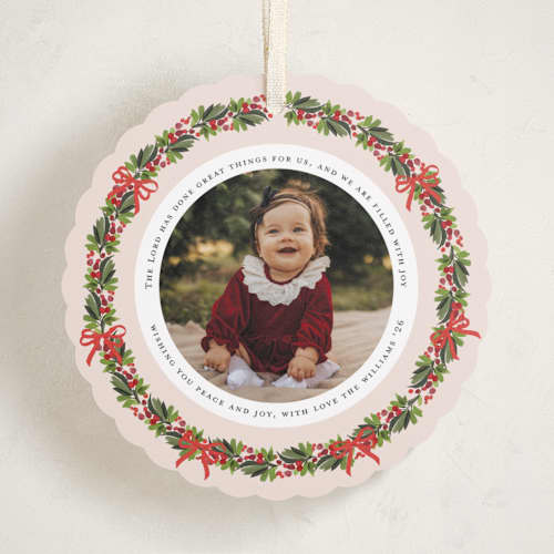 This is a blush holiday card ornaments with standard by Sherley Ferreira called christmas ornament printing on recycled smooth signature in ornament