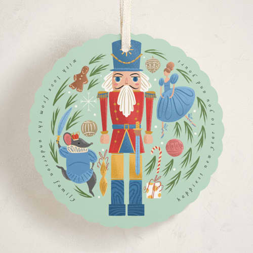 This is a frost holiday card ornaments with standard by Grae called nutcracker ornament printing on signature in ornament