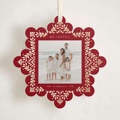 This is a holly berry holiday card ornaments with foil pressed by Ana de Sousa called beautiful foliage printing on recycled smooth signature in ornament