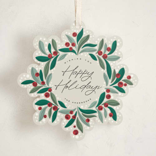 This is a wreath holiday card ornaments with standard by Yuliya Evseeva called winter wreath printing on signature in ornament