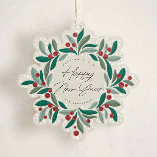 This is a wreath holiday card ornaments with standard by Yuliya Evseeva called winter wreath printing on signature in ornament