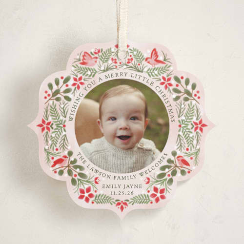 This is a cardinal holiday card ornaments with standard by Paper Sun Studio called a little more merry printing on recycled smooth signature in ornament