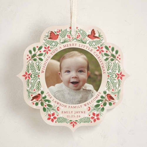 This is a robin holiday card ornaments with standard by Paper Sun Studio called a little more merry printing on recycled smooth signature in ornament