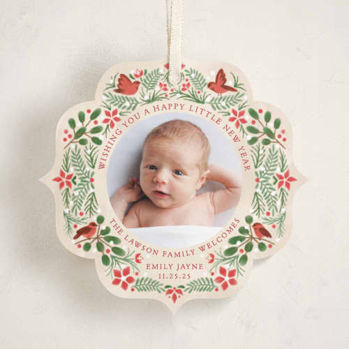 This is a robin holiday card ornaments with standard by Paper Sun Studio called a little more merry printing on recycled smooth signature in ornament