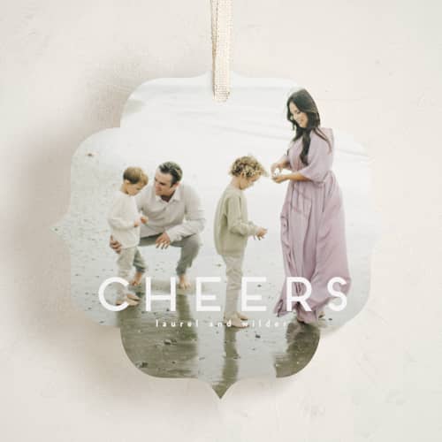 This is a snow holiday card ornaments with standard by Kate Ross called love joy printing on recycled smooth signature in ornament