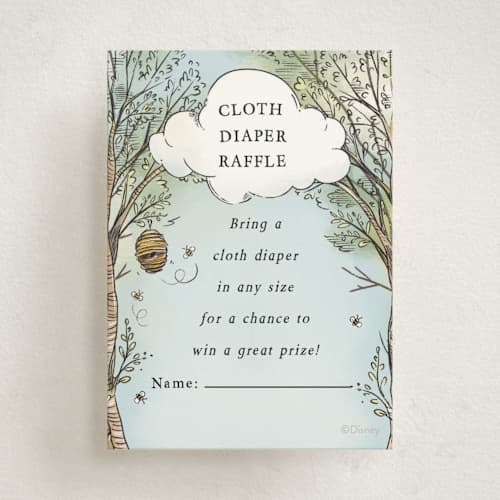 This is a sky baby shower insert cards with standard by Becky Nimoy called disney's winnie the pooh in the wood printing on signature in standard