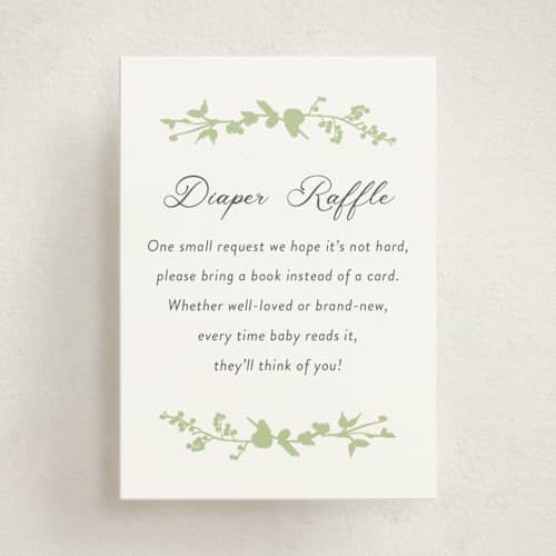 This is a mint baby shower insert cards with standard by Susan Moyal called flower garden printing on signature in standard