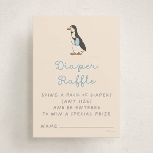 This is a ice baby shower insert cards with standard by Creo Study called disney’s mary poppins jolly penguins printing on signature in standard