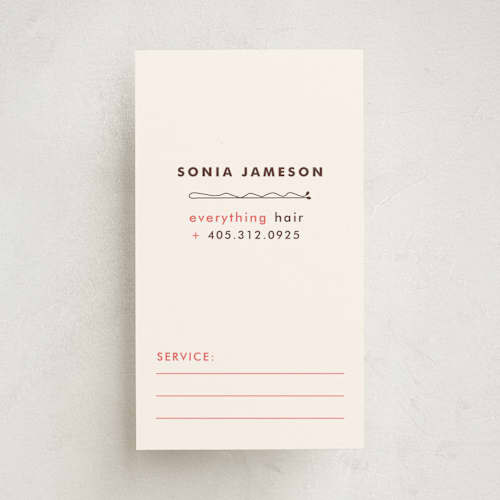 This is a peach business cards with standard by Marabou Design called pin printing on signature in standard