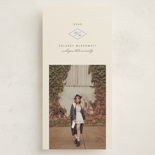 This is a buttercream graduation announcements with standard by Baumbirdy called mid century printing on recycled smooth signature in tall