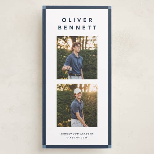 This is a navy graduation announcements with standard by Kelly Watkins called bennett printing on recycled smooth signature in tall