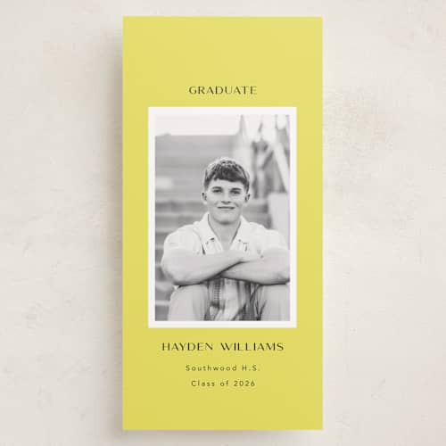 This is a lemon graduation announcements with standard by Kristen Knechtel called bright and bold printing on recycled smooth signature in tall