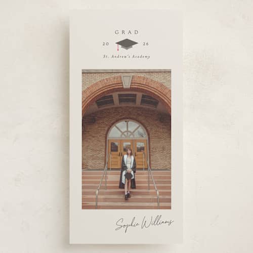 This is a cement graduation announcements with standard by Griffinbell Paper Co. called modern cap printing on recycled smooth signature in tall